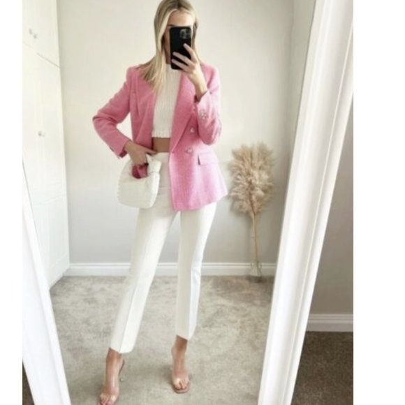 ZARA NEW WOMAN DOUBLE BREASTED TEXTURED WEAVE JACKET PINK 2324/687 7553/687 - Picture 3 of 11